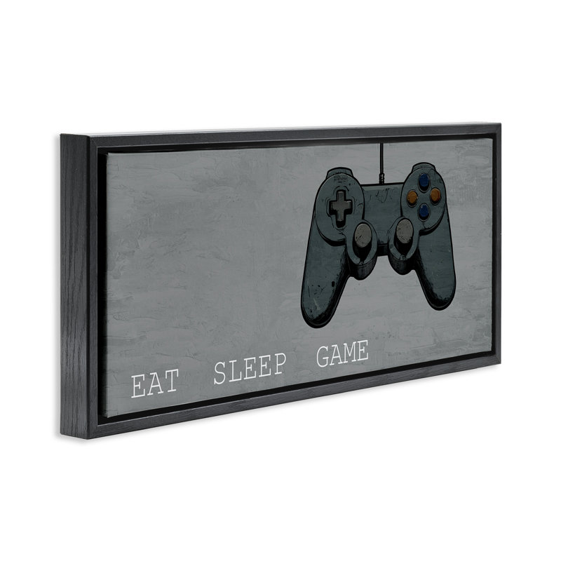 Cadre flottant Eat Sleep Game Hobby, design par Kim Allen, H 11 po x l 25 po, Cadre flottant noir de jais