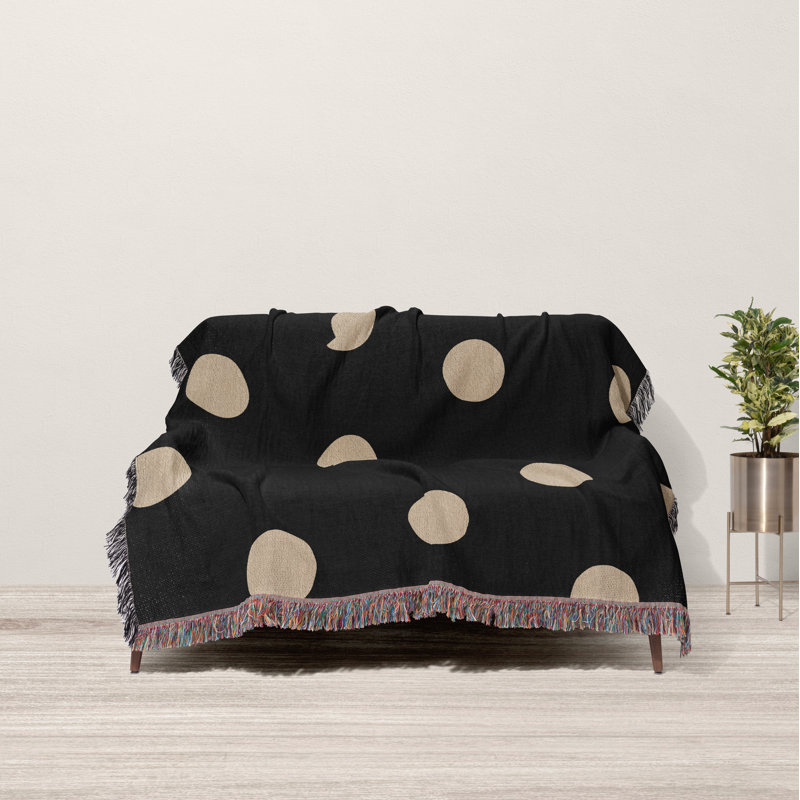 Couverture 100% coton à pois Leonore, Noir / beige, Lit simple