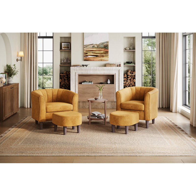 Torrence 31.7'' Upholstered Barrel Chair with Ottoman, 26.8" H x 31.7" W x 26.8" D, Capri Yellow Velvet