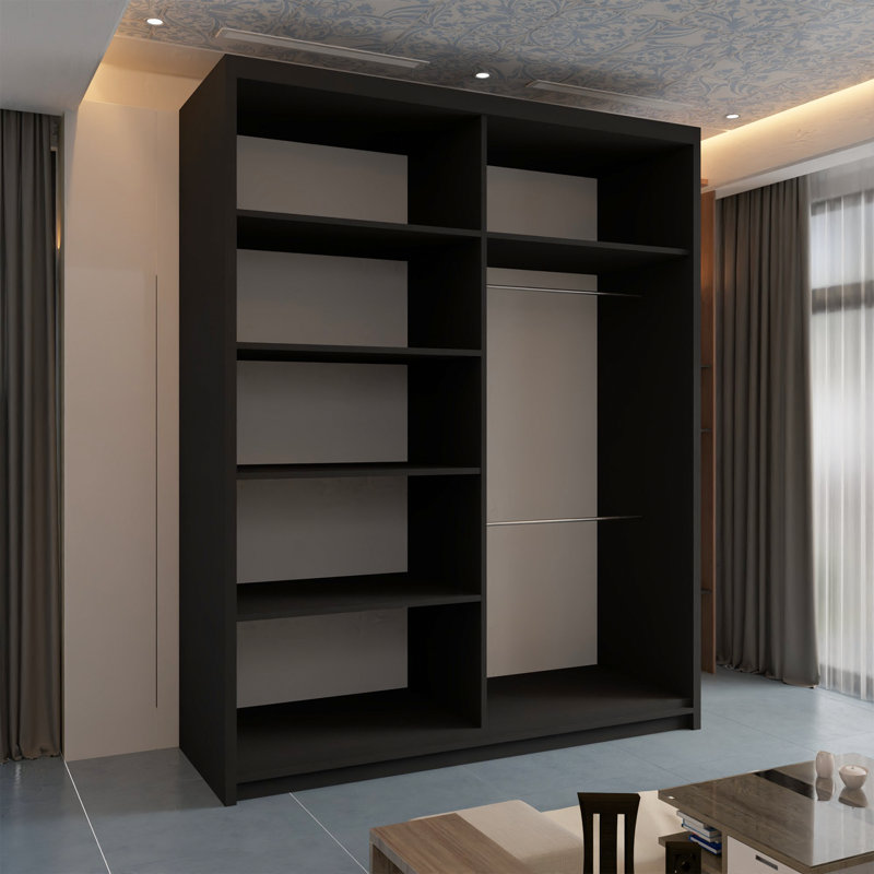 Modern Sliding Door Wardrobe with Mirrored Glass Finish – Multiple Sizes (120cm, 150cm, 180cm, 203cm), Black
