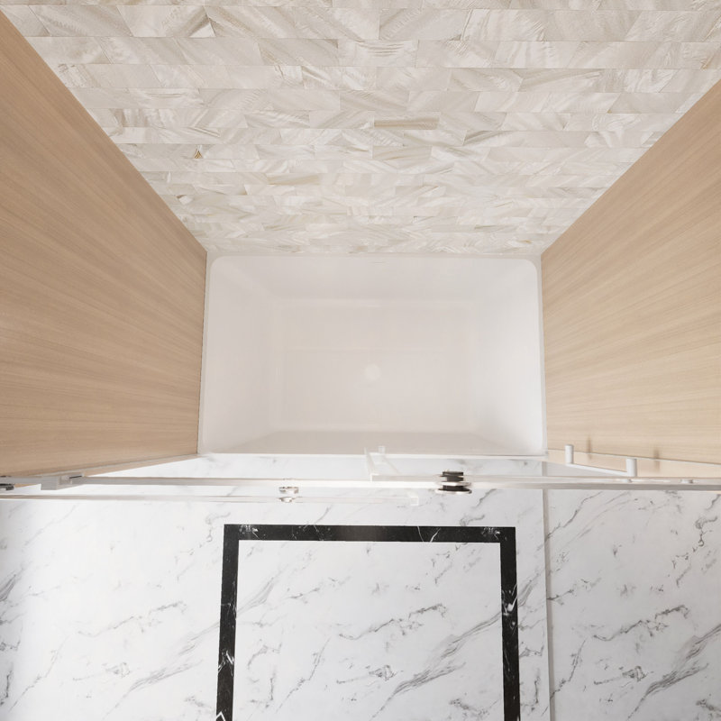 Frameless Single Sliding Shower Door 56-60 "W X 60" H, 1/4 "(6 Mm) Clear Tempered Glass, Explosion Proof Film, Stainless Steel Handle Square Tube Track