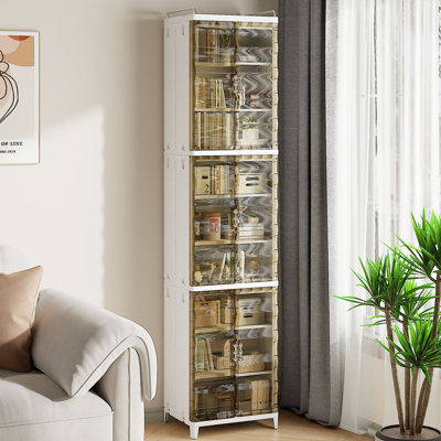 Abdullah 76.69" Foldable Plastic Storage Cabinet with Clear Doors and Removable Shelves