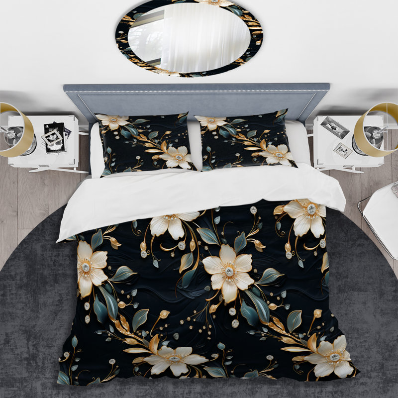 Ensemble de housse de couette Crystal Diamond Flowers Glamour Dream, Housse de couette pour grand lit et 2 taies décor
