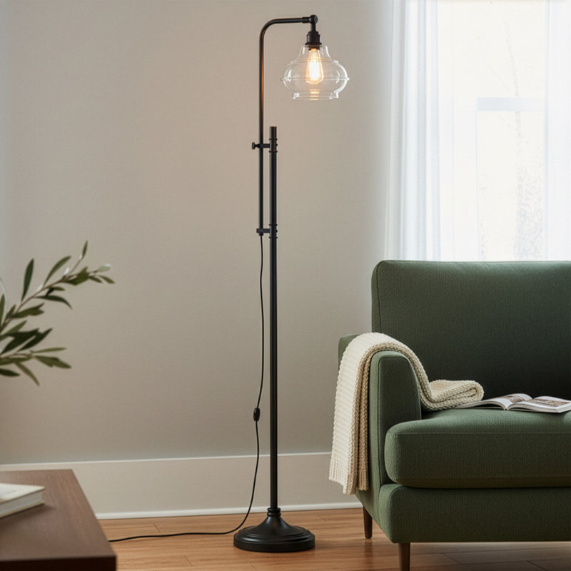 Austin 69 in. Modern Height-Adjustable LED Industrial Black Floor Lamp, Bulb Included