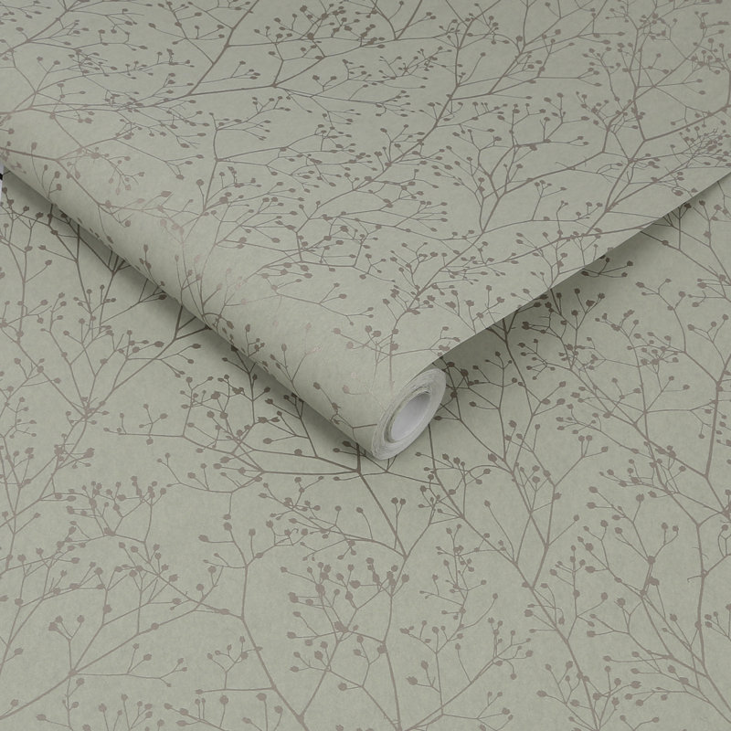 Rouleau de papier peint L 33 pi x l 21 po , Vert printanier / argenté