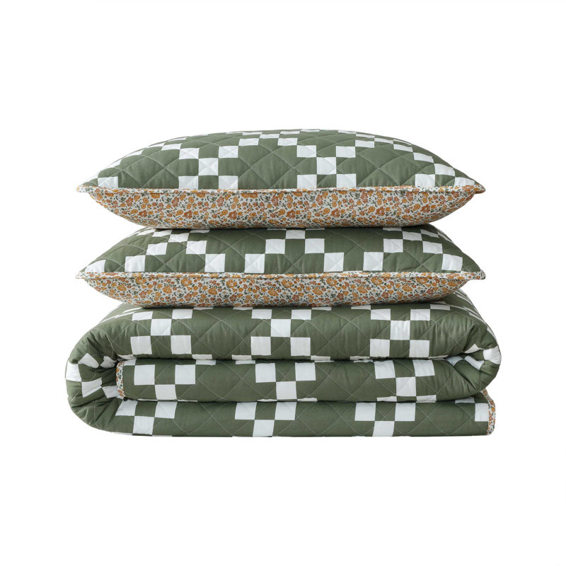 Ensemble de courtepointe Eddie Bauer, Courtepointe pour grand lit + 2 taies décoratives, Motif floral vert