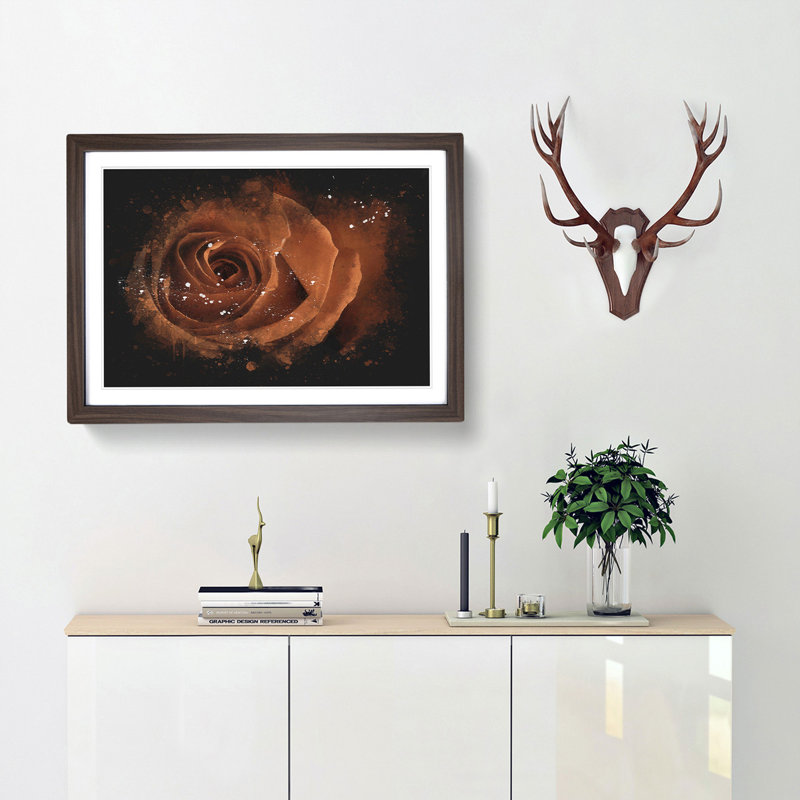 Orange Rose - Picture Frame Graphic Art Print, Walnut Framed, 33cm H x 45cm W x 2cm D