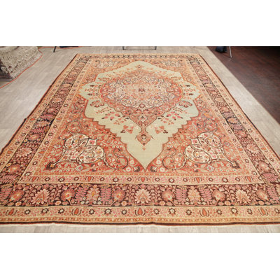 Tapis unique en laine noué à la main Tabriz des années 1900 de 9 pi 1 po x 12 pi 9 po orange Aadiv