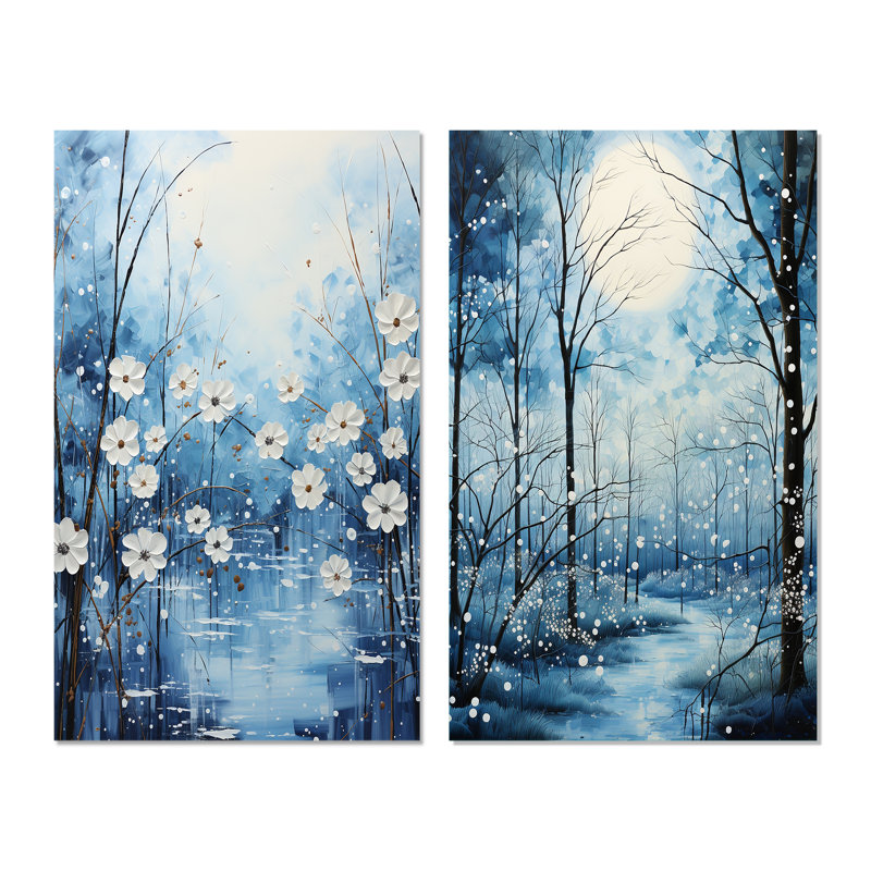 «Winters Flowers Embrace Pointillism», 2 pièces, Toile tendue, H 40 po x l 40 po
