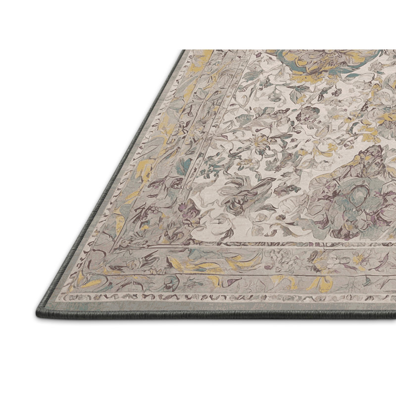 Tapis gris soyeux et moelleux, Rond 7 pi