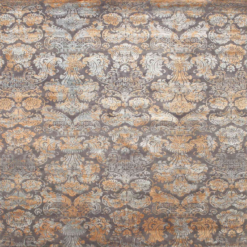 Tapis gris/brun/noir contemporain, Carré 6 pi
