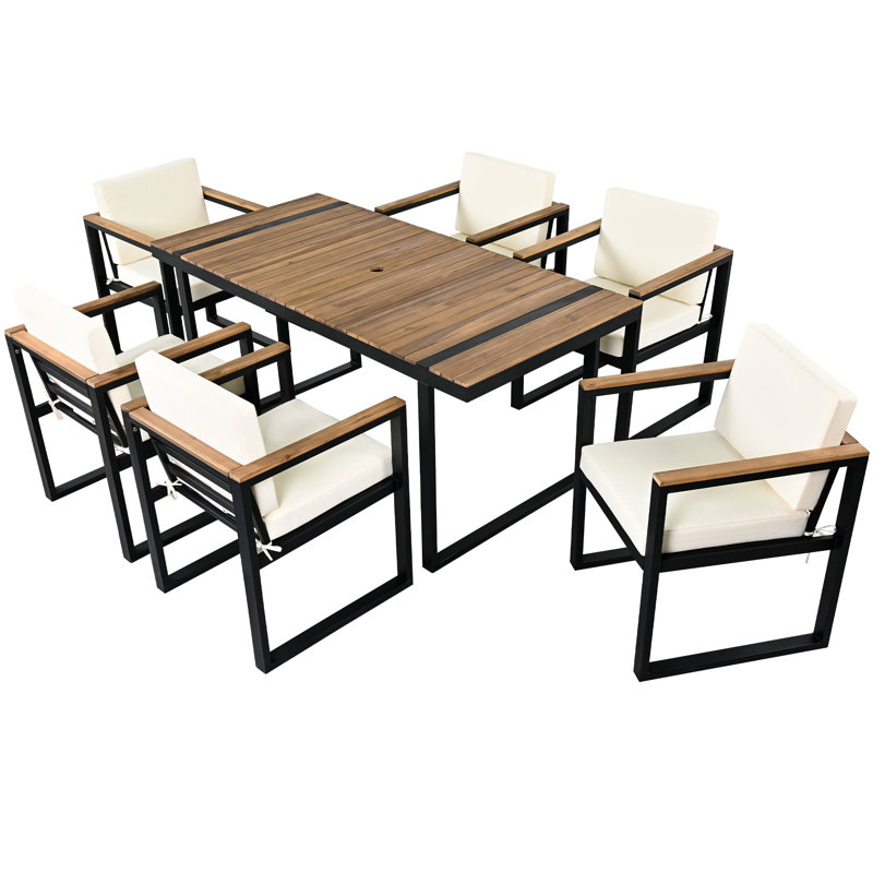  Ensemble de salle à manger d'extérieur 7 pièces 7 pièces, Beige