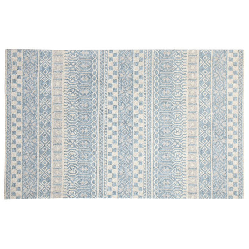 Tapis bleu en laine tissé à la main Galen, Rectangle 9 pi 2 po x 12 pi 6 po
