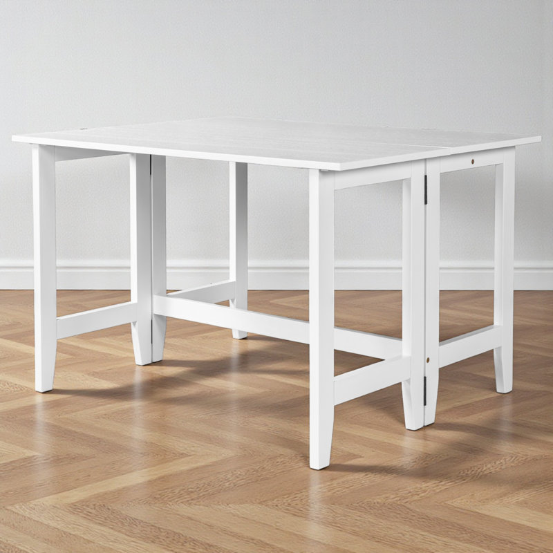 Extendable Dining Table With Drop Leaf, Rectangular, Modern Farmhouse Style, White