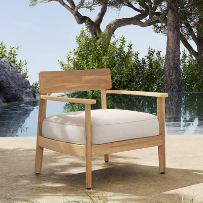 Fauteuil club en bois d'acacia avec coussin de siège, ensemble de 1