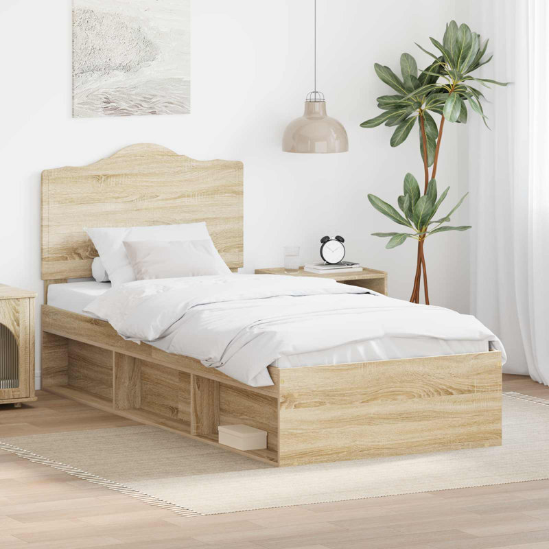  Bed Frame With Headboard White 120 X 200 Cm Solid Pine Wood, Sonoma, Single (3')