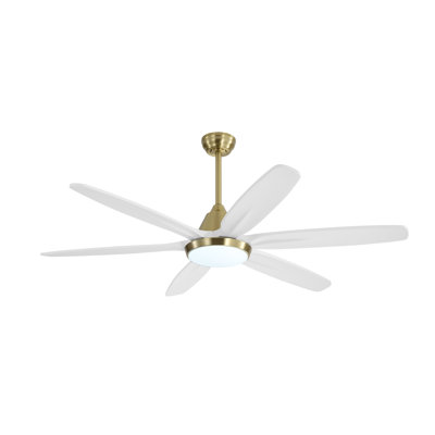 60" Solid Wood Ceiling Fans Dimmable LED Light Ceiling Fan With Remote, 6-Speed Noiseless Reversible DC Motor, White
