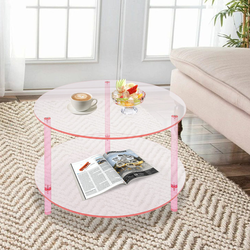 2-Tier Modern Acrylic Coffee Table, Pink