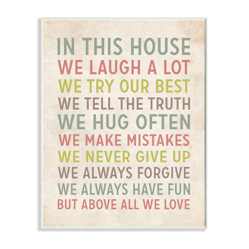 «In This House We» par Louise Carey - reproduction d'art textuel, H 15 po x l 10 po x P 1,5 po, Plaque murale