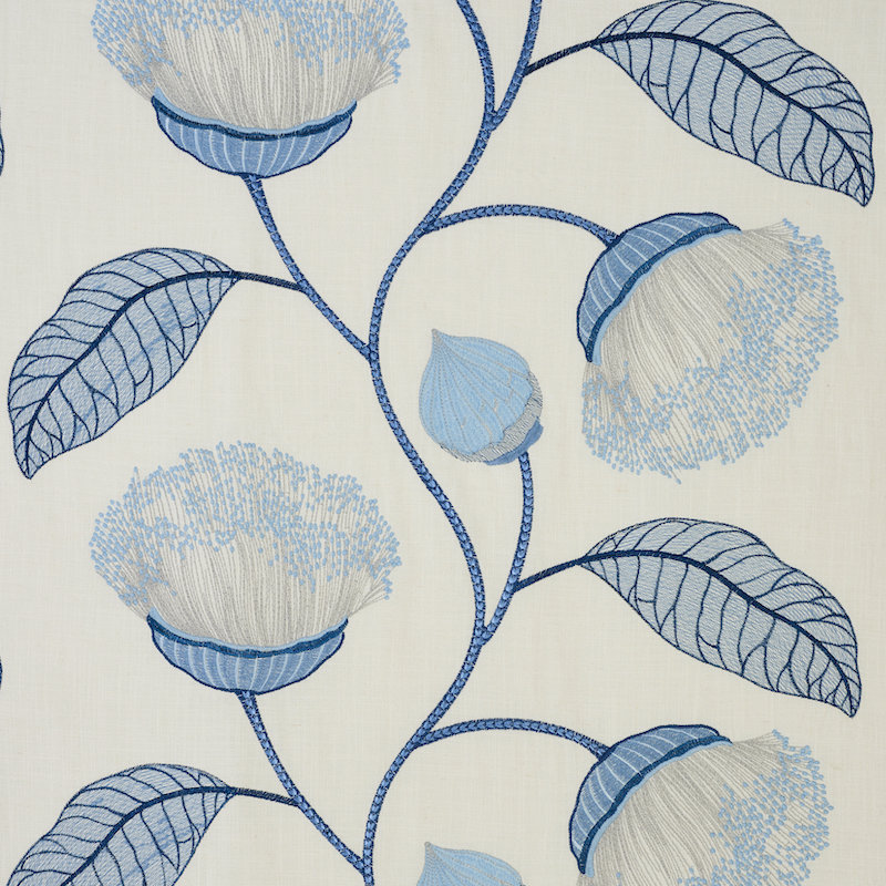 Celinda Embroidery Fabric, Blue/ Medium Blue/ White