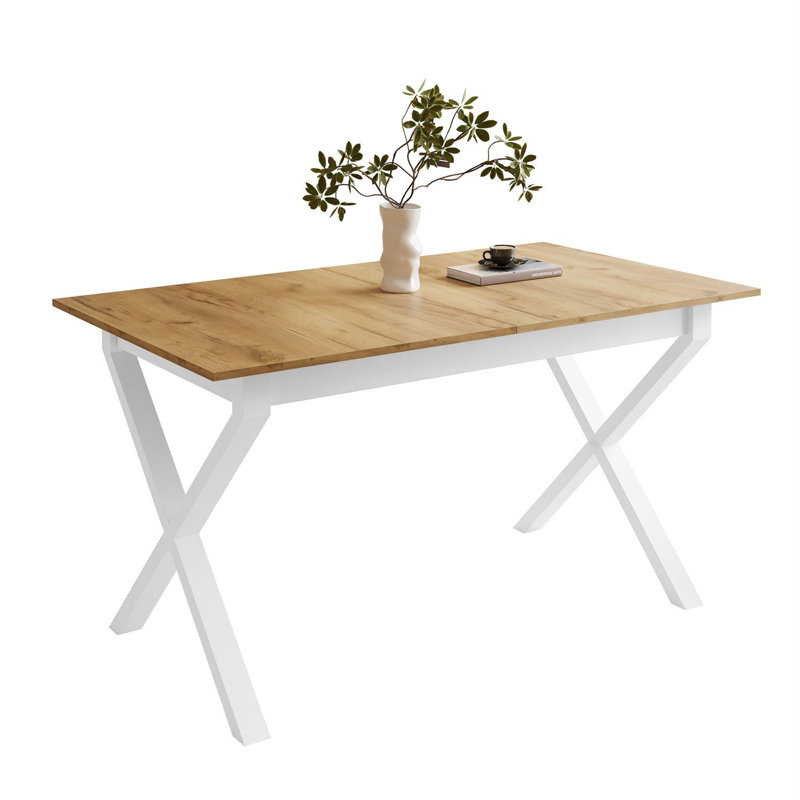 Extendable table ARTON II  140 cm,  "X" legs, White, Gold Craft Oak