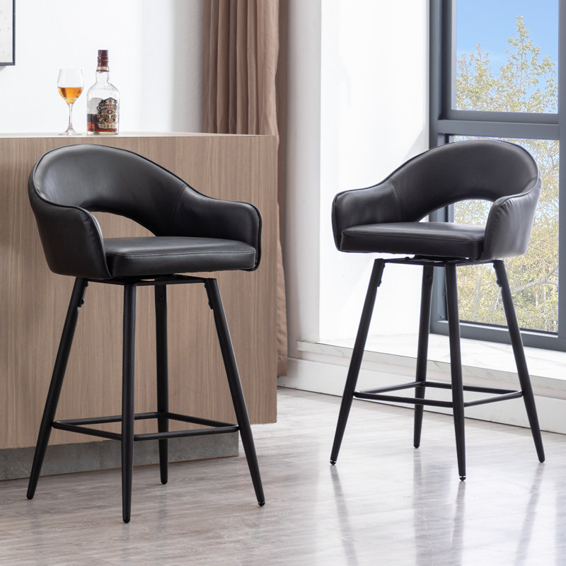 Swivel Bar Stools 27'' Counter Stools Faux Leather Counter Height Bra Stools Chairs for Kitchen Island, Black