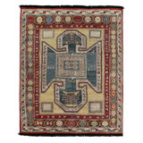 Classic Tribal Rug In Blue, Red, Beige-Brown Geometric Pattern