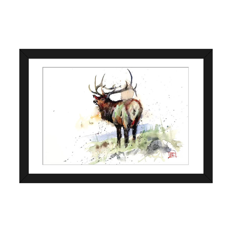 «Elk III», impression sur toile tendue, Papier d'art encadré noir, Blanc, H 16 po x l 24 po x P 1 po