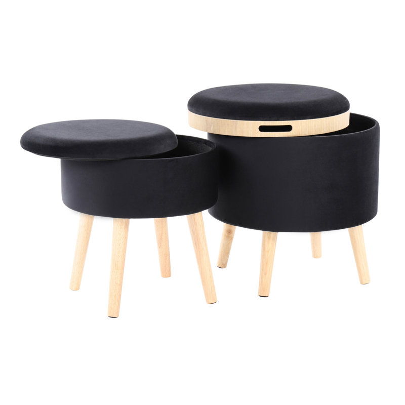 Repose-pieds avec rangement Tabouret Tray, Velours noir