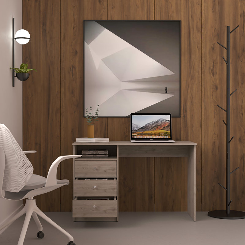 Bureau d'ordinateur avec 1 tablette de rangement ouverte, 3 tiroirs (bureau)