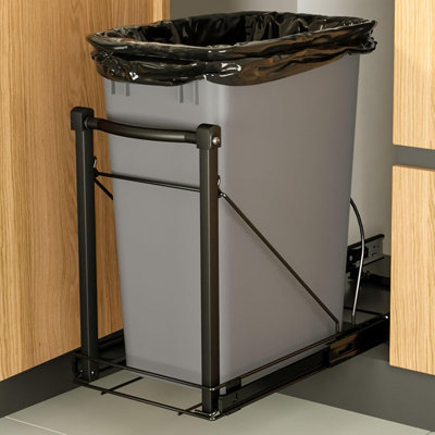 JES ENTERPRISES Adjustable Under-Cabinet Pull-Out Trash Can Organizer With Soft-Close Rails, Heavy-Duty Black Steel, Fits 7–13 Gallon Cans