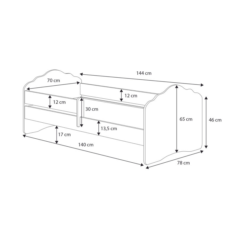 Single bed Wave with railing, Cot Bed / Toddler (70 x 140cm)