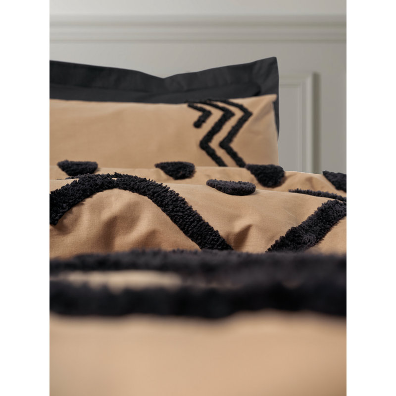 Premium Ranforce Queen Quilt Cover Set, Black, 78.7 x 86.6 inches | 100% Cotton, Reactive Printing, Machine Washable, 145 Thread Count | Includes 2 Pillowcases & 2 Oxford Pillowcases with Button Closure