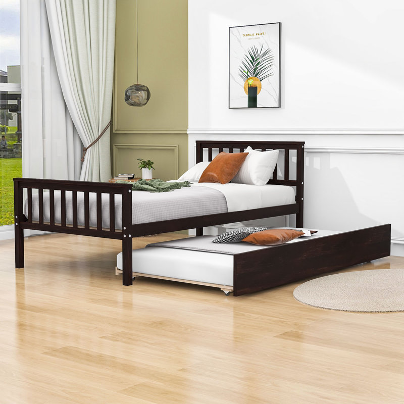 Twin Size Platform Bed Frame with Trundle, Espresso