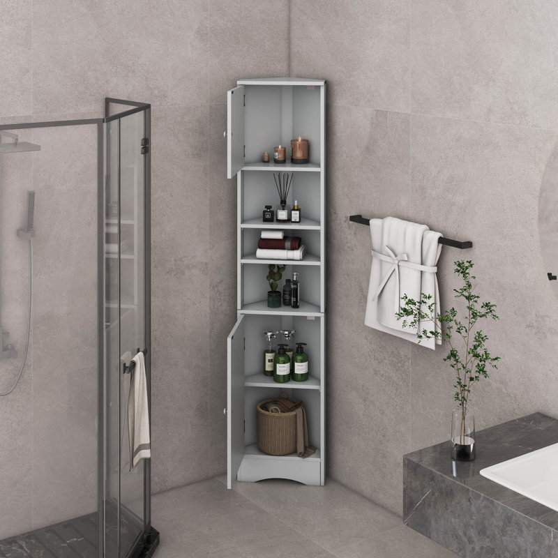 Armoire de rangement multi-fonctionnelle avec deux portes et tablettes réglables, tablette ouverte, Gris