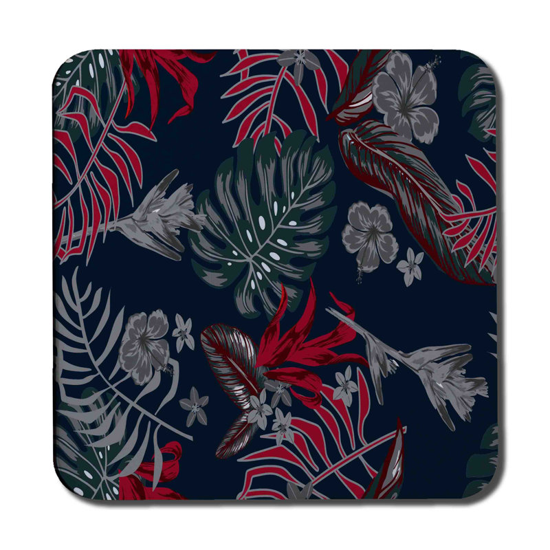 Square 6 Piece Coaster Set, Red/Black Flower