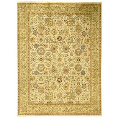 Hand Knotted Wool Oriental Area Rug in Beige And Gold