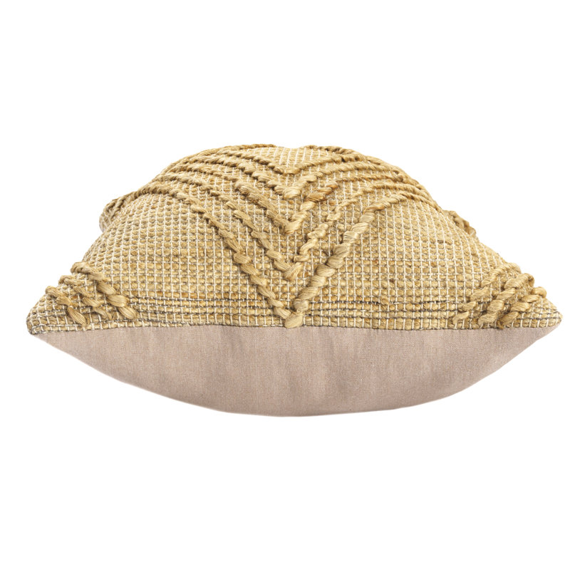 Tan Geometric Textured Hand-Woven Cotton Blend Throw Pillow