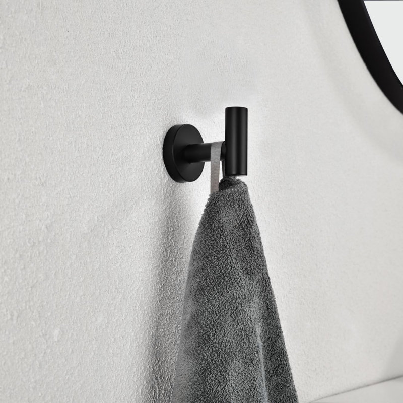 Paquet de 6 crochets pour serviettes de salle de bain et manteau noir mat, durables et faciles à installer pour les espaces modernes
