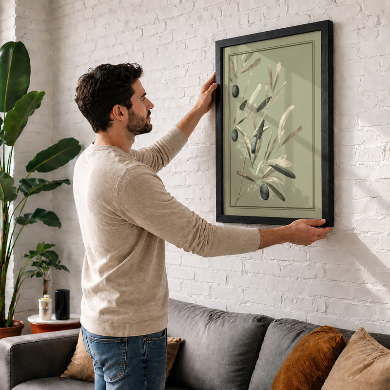 Olive Study Botanical - Framed Print, A2 - 59.4 x 42.0 cm, Oak
