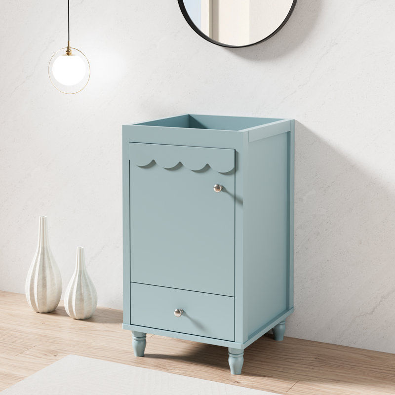 18" Freestanding Small Bathroom Vanity Base Only, Sink Not Included, Decorative Wavy Edge, Blue