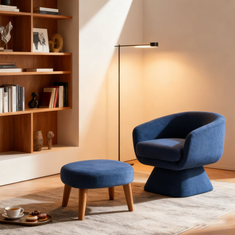 Chaise de loisir rembourrée avec repose-pieds, Bleu