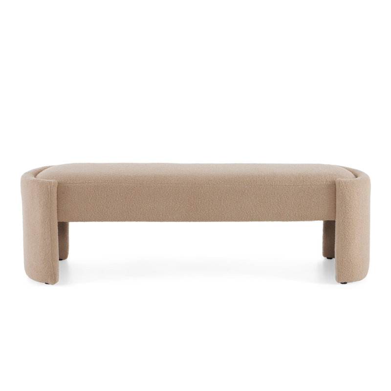 Elegant and simple long-shaped ottoman bench, minimalist design for living room or bedroom, beige
