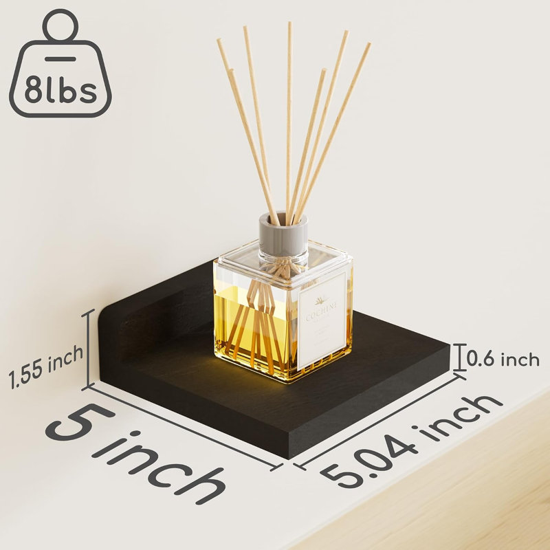 3-Piece Small Black Floating Mini Shelves