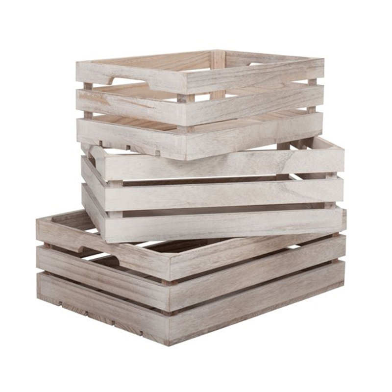 Ensemble de 3 caisses de rangement en bois de style campagnard avec poignées et boîtes décoratives pour table de salle de bain