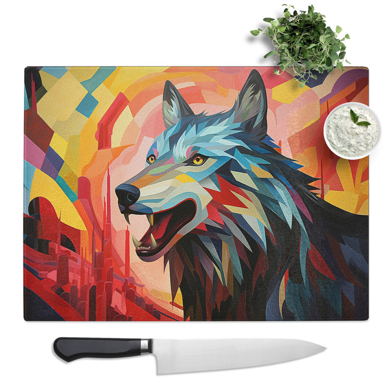 Wolf Orphism  Glass Chopping Board