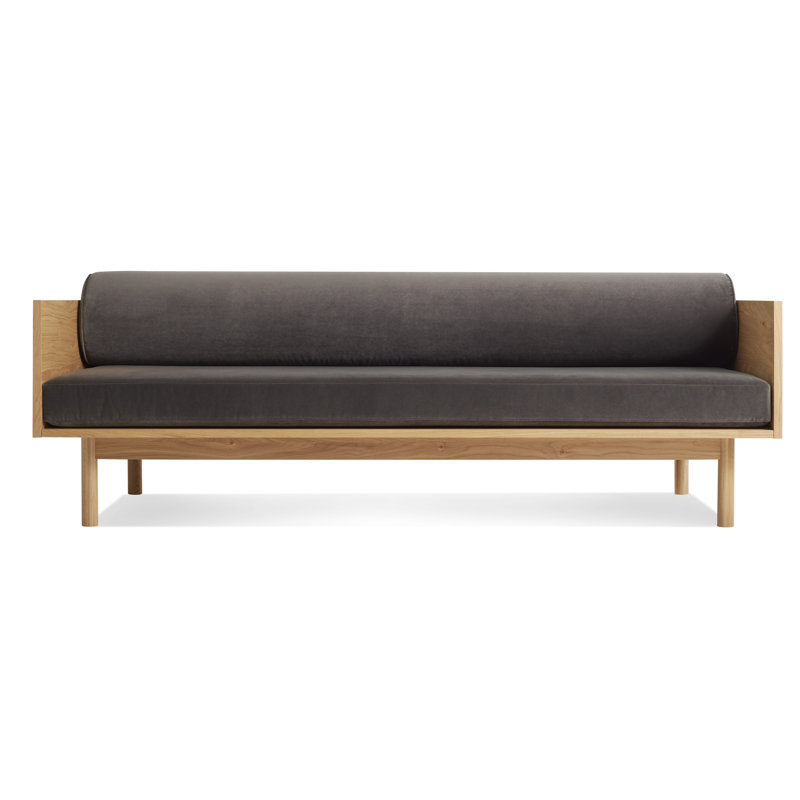 Souvenir Upholstered 87'' Sofa, Storm Velvet Velvet, White Oak