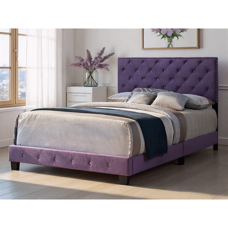 Lit double en velours mauve Modena, Mauve, Double