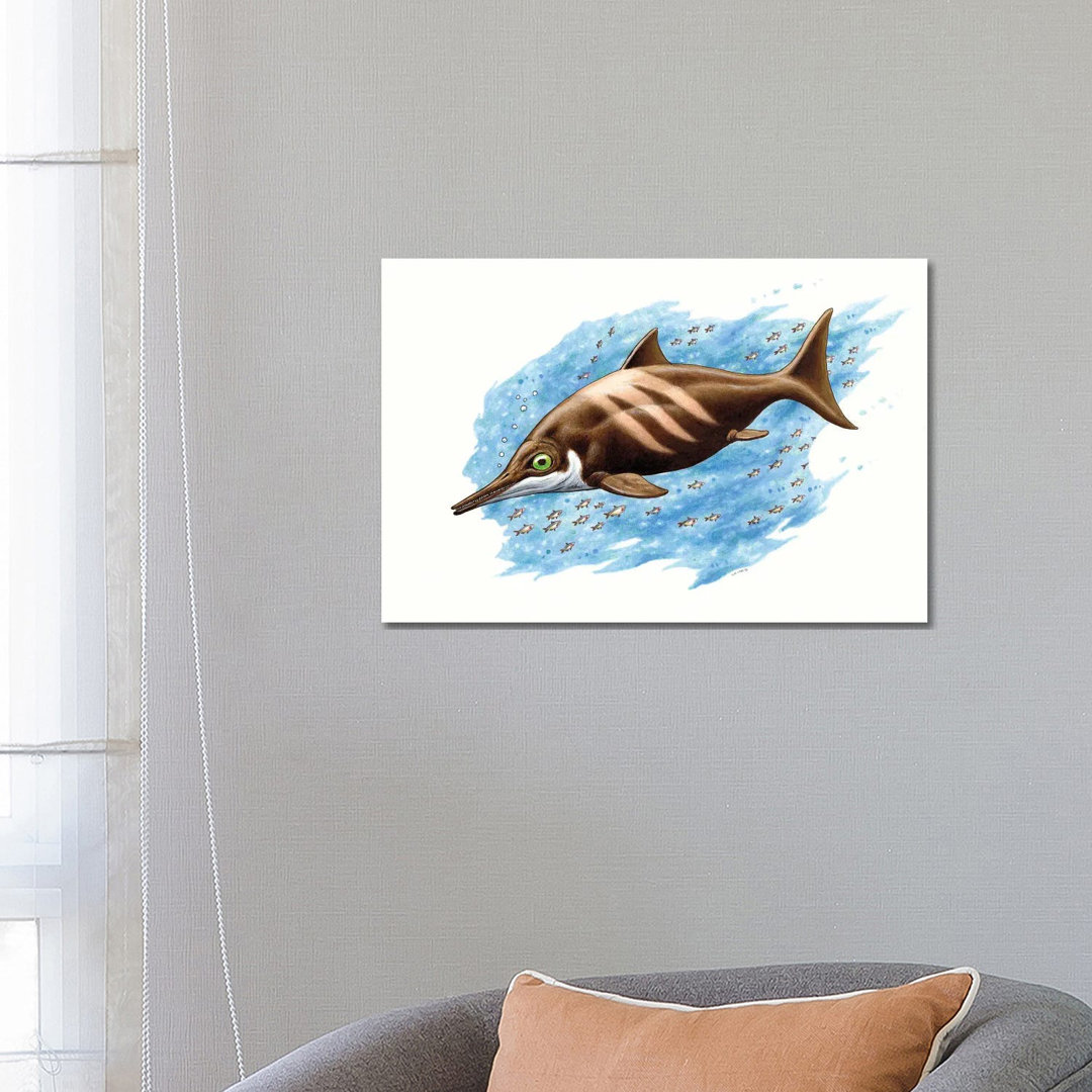 Ichthyosaurus auf weißem Hintergrund von Esther Van Hulsen - Galerie-verpackte Leinwand Giclée