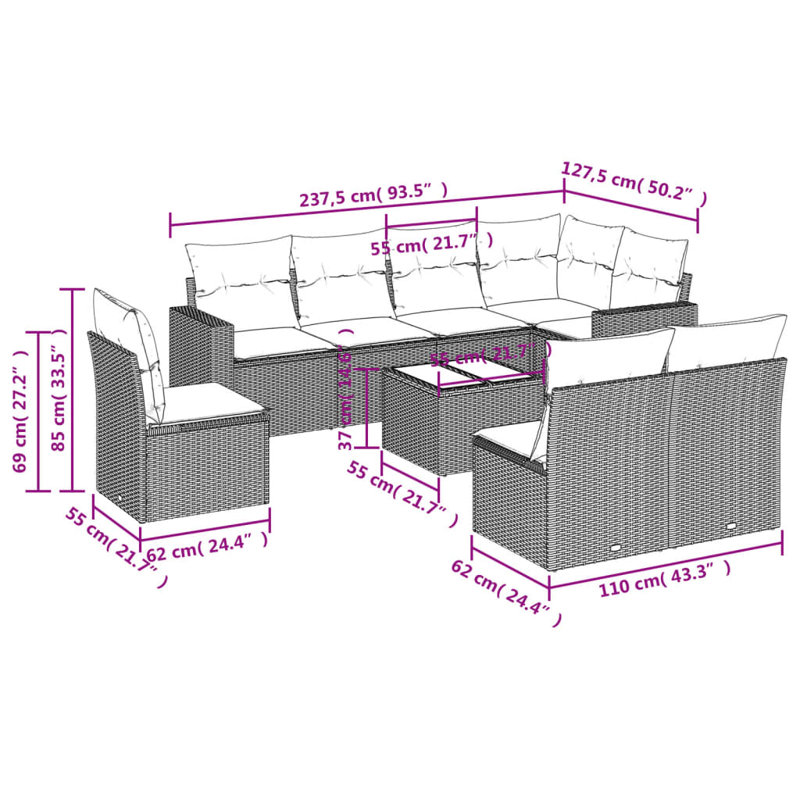 Ensemble de canapé de jardin Vidaxl